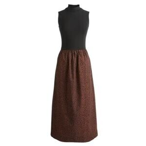 J.Crew Factory | NWT‎ Leopard Mixed Media Mockneck Dress Brown | Sz S